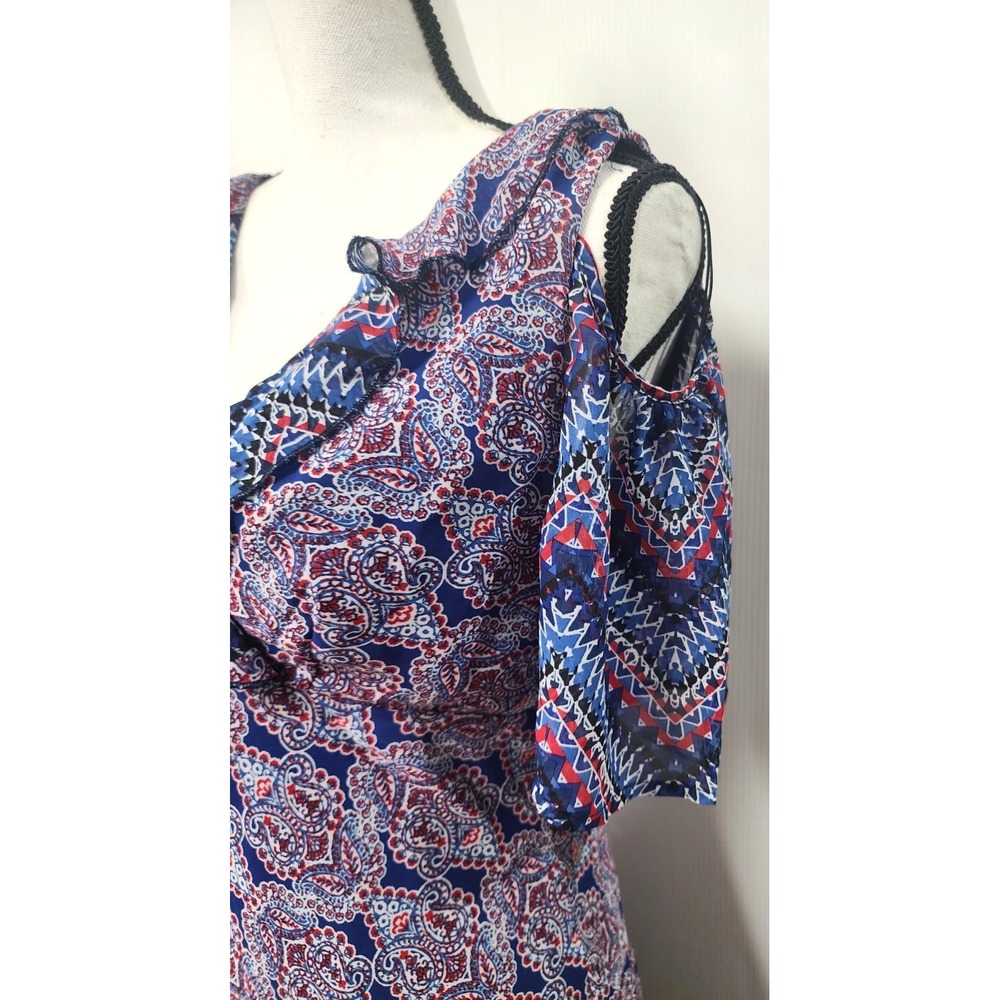 Rabbit Rabbit Rabbit Womens Dress Navy Red Paisley Boho Cold Shoulder 10 - Picture 4 of 7